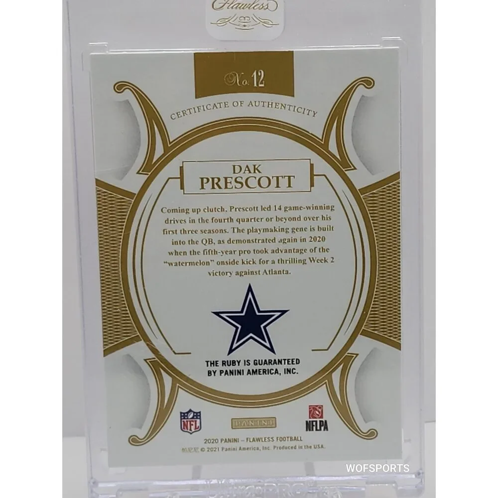 2020 Panini Flawless Football Gems Ruby #12 Dak Prescott 09/20 Dallas Cowboys